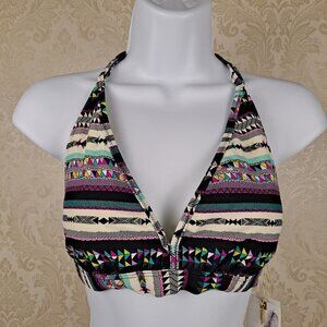 Jessica Simpson Size Large Geometric Print Racerback Bikini Top No Padding NWT